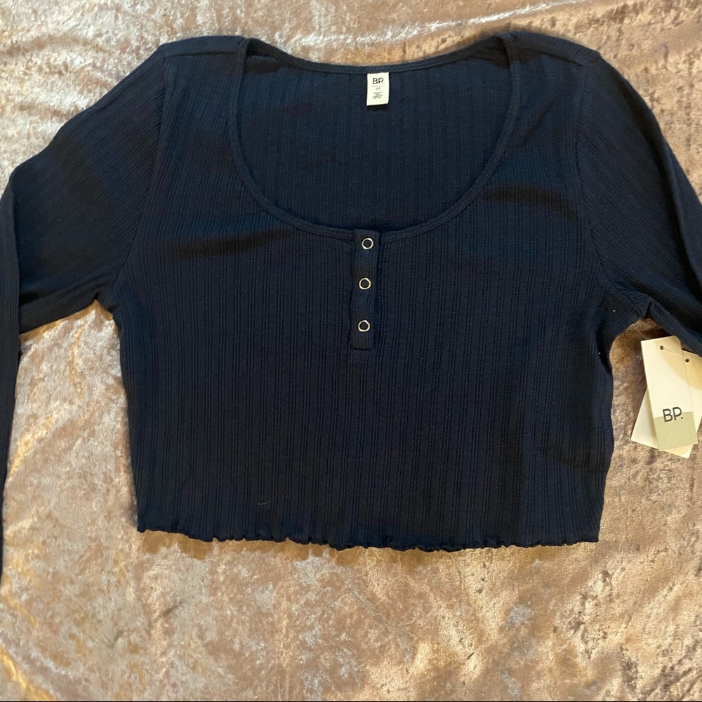 bp. Navy Long Sleeve Cropped Henley